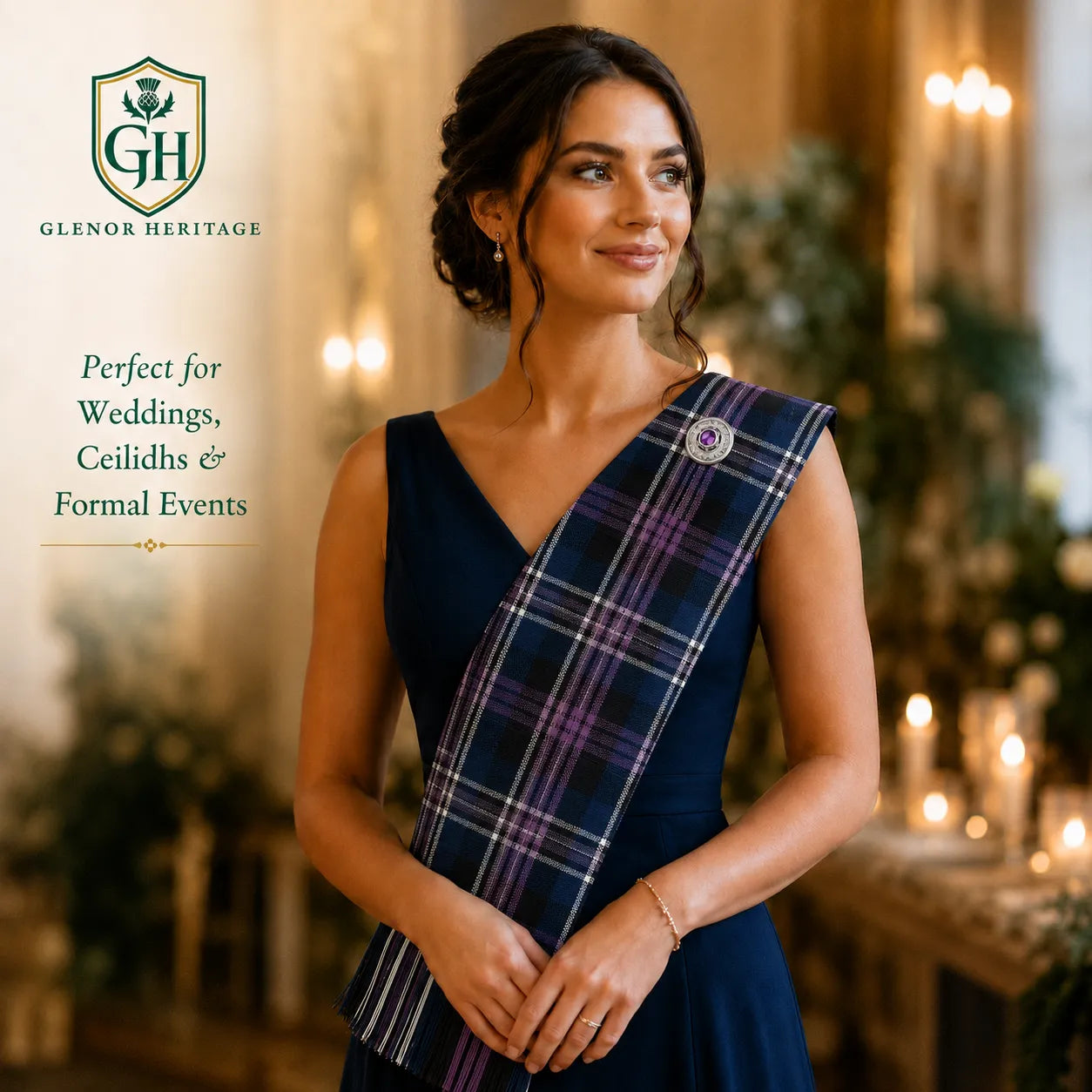 Pride of Scotland Tartan Sash – Traditional Women’s Scottish Tartan Wrap | Glenor Heritage