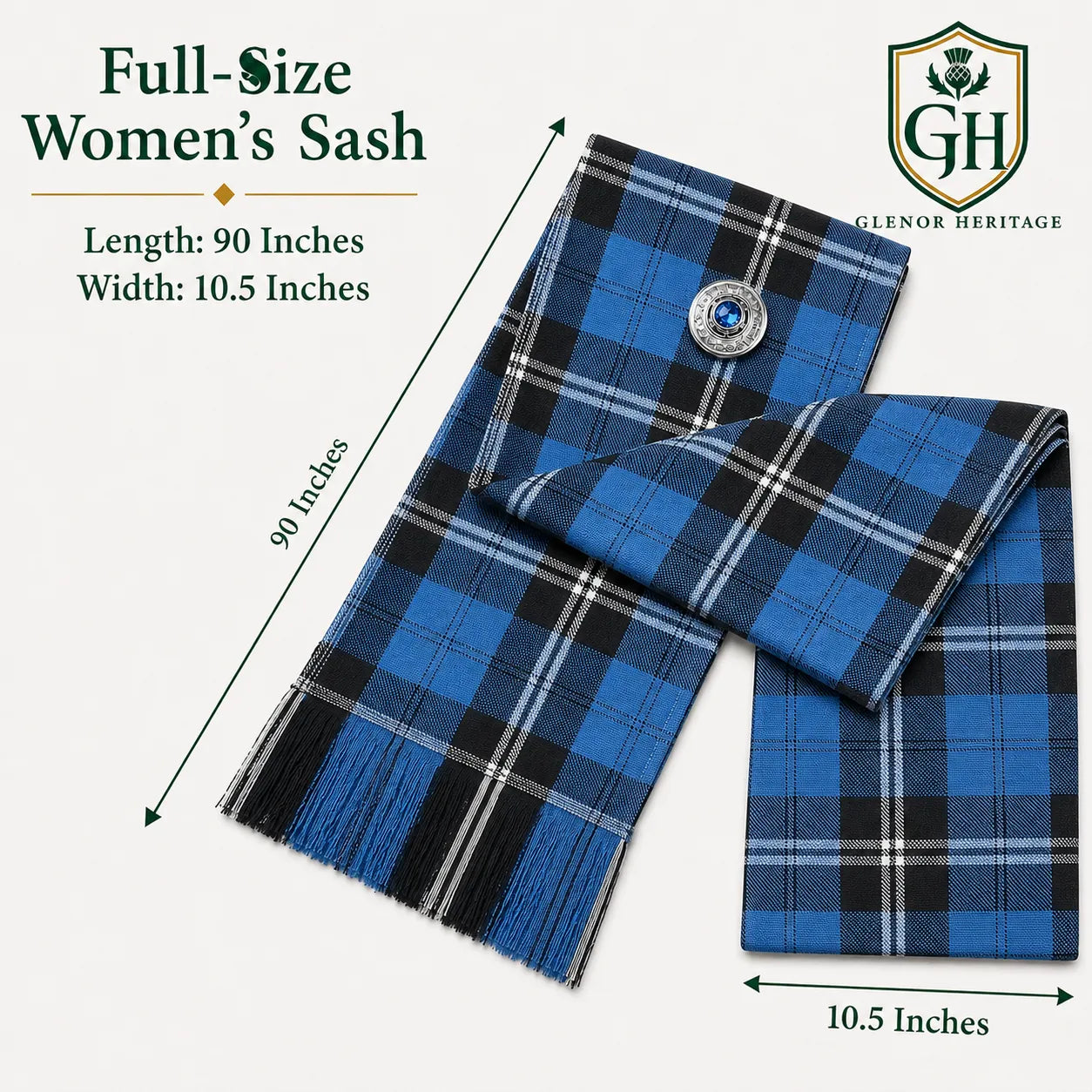 Ramsay Blue Tartan Sash – Full Size Scottish Highland Sash | Glenor Heritage