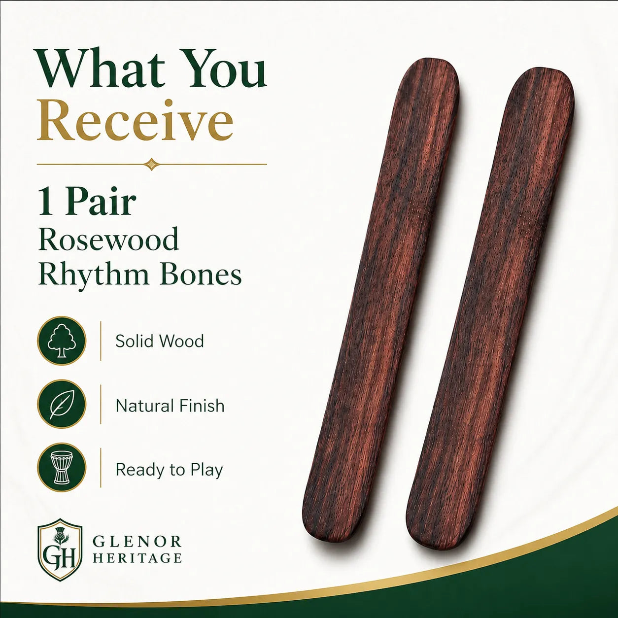 Rosewood rhythm bones side profile showing curved playing shape and smooth finish