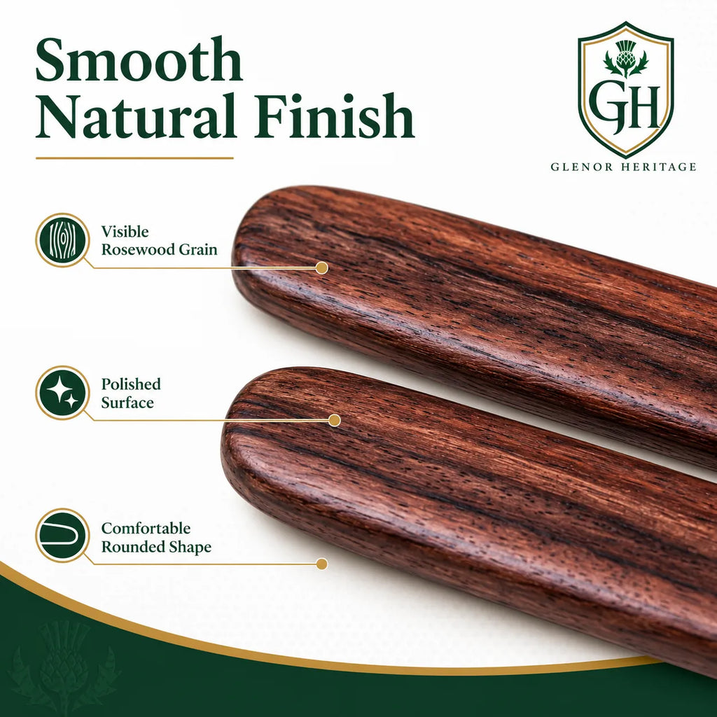 Glenor Heritage solid rosewood rhythm bones end detail showing wood grain and edge finish