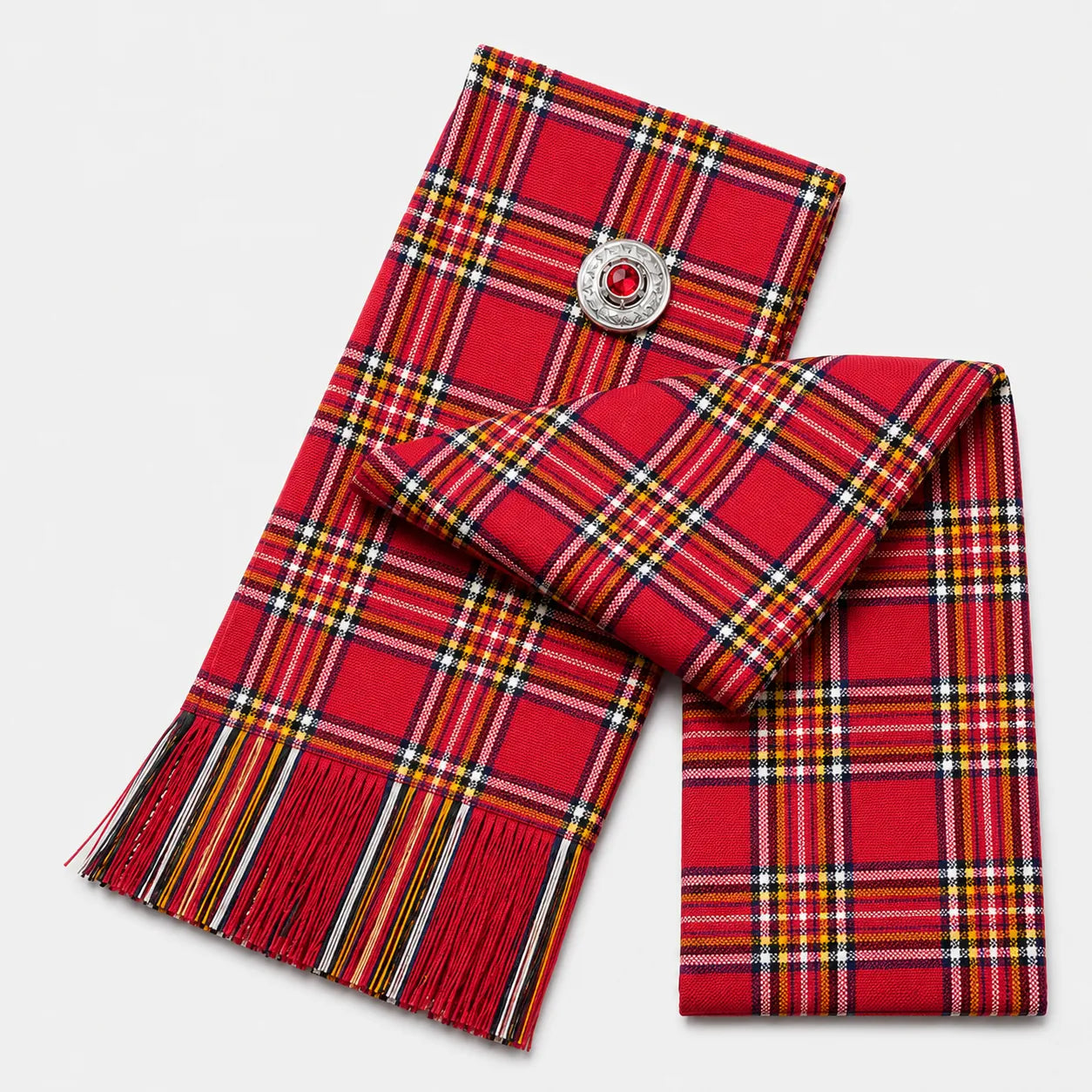 Royal Stewart Tartan Sash front view – full-size women's Highland sash in iconic red Royal tartan by Glenor Heritage