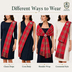 Royal Stewart tartan sash draped full length – Scotland's most iconic red tartan Highland dress sash