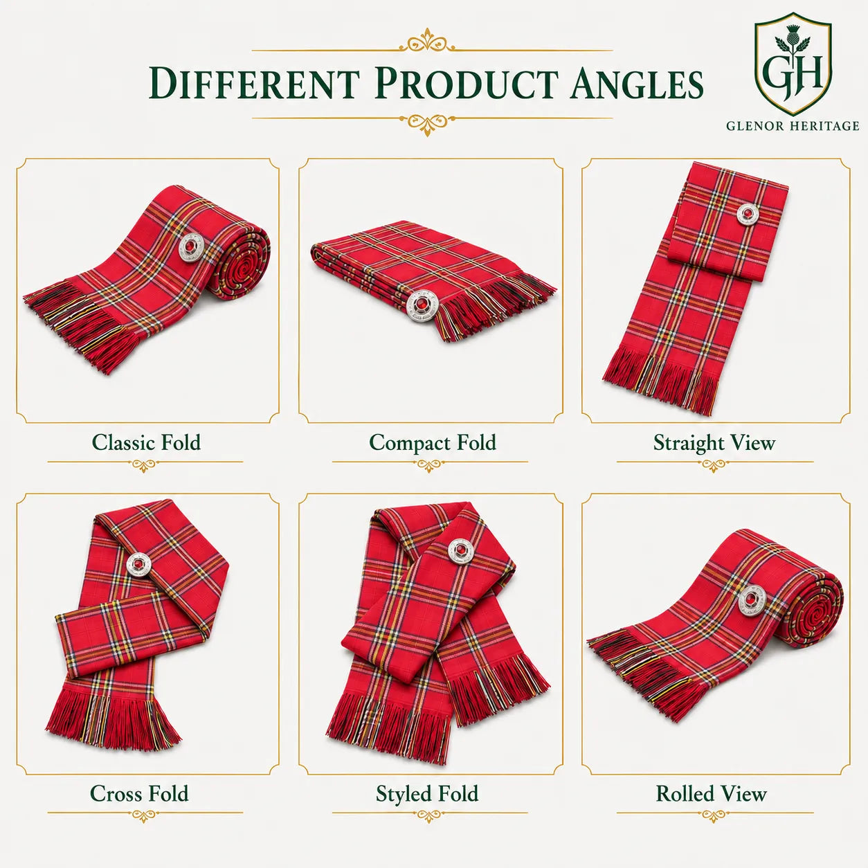 Royal Stewart Tartan Sash close-up showing bold red green and navy tartan pattern with fringe edging