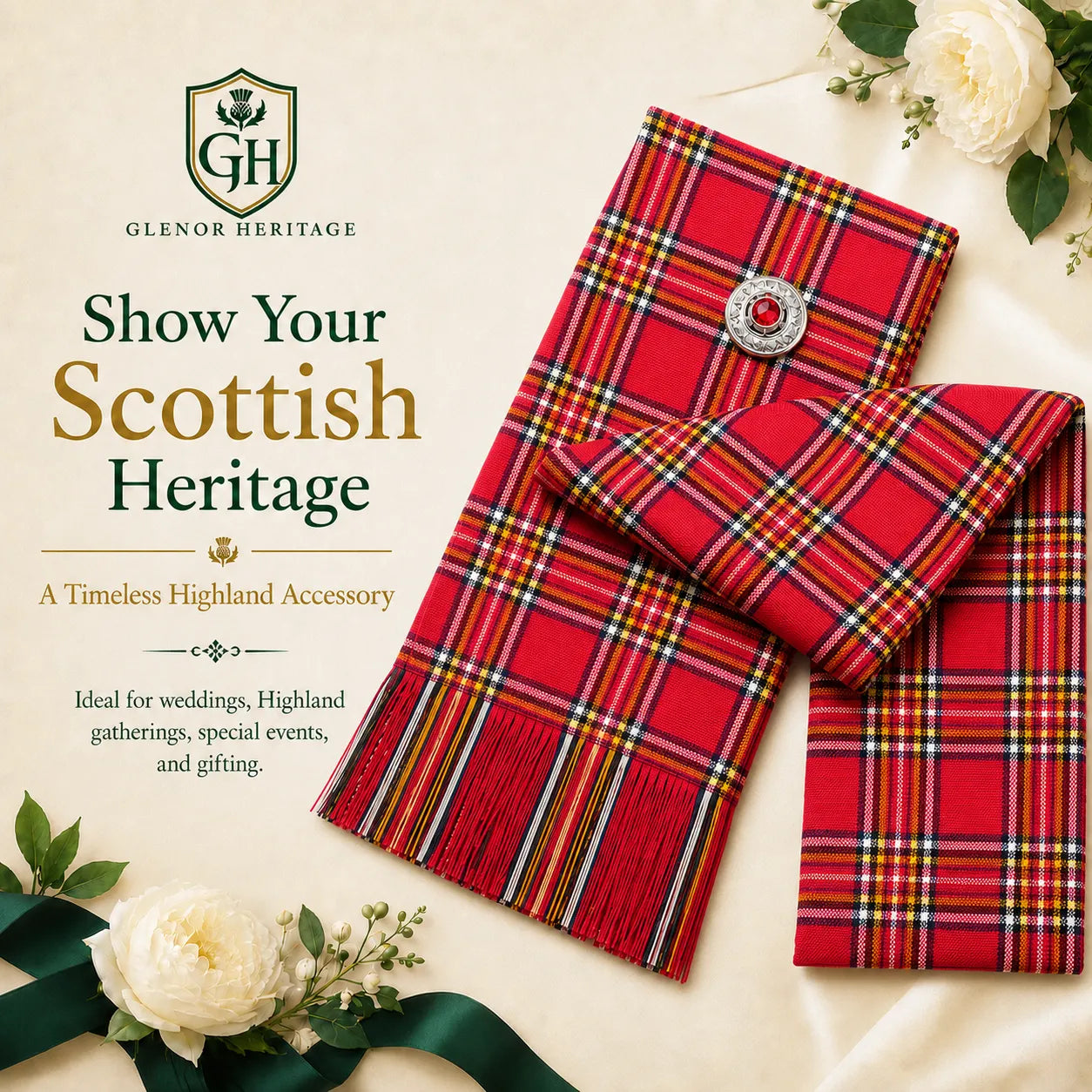 Royal Stewart Tartan Sash – Full Size Scottish Highland Sash | Glenor Heritage