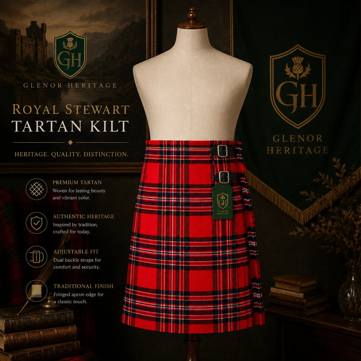 Royal Stewart Tartan Kilt – Traditional Scottish Highland Kilt | Glenor Heritage