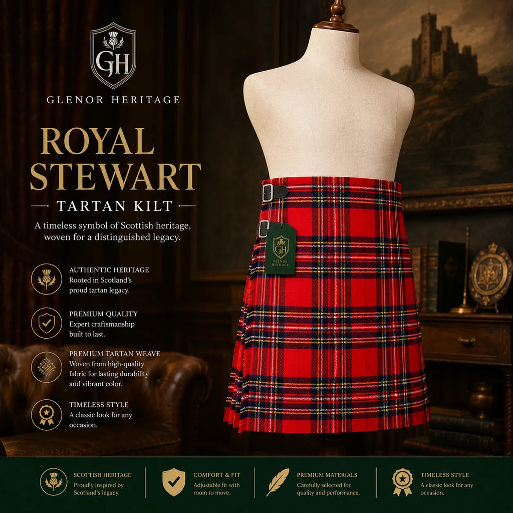 Royal Stewart tartan kilt back pleat detail – Scotland most recognised tartan by Glenor Heritage