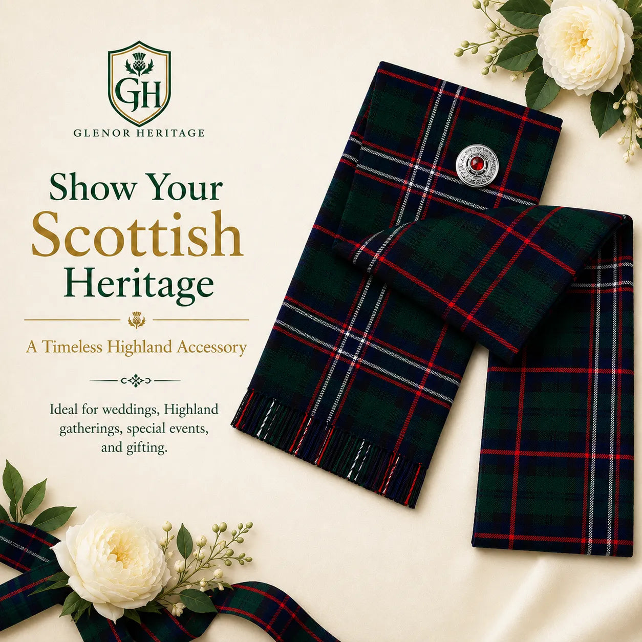 Scottish National Tartan Sash – Full Size Scottish Highland Sash | Glenor Heritage