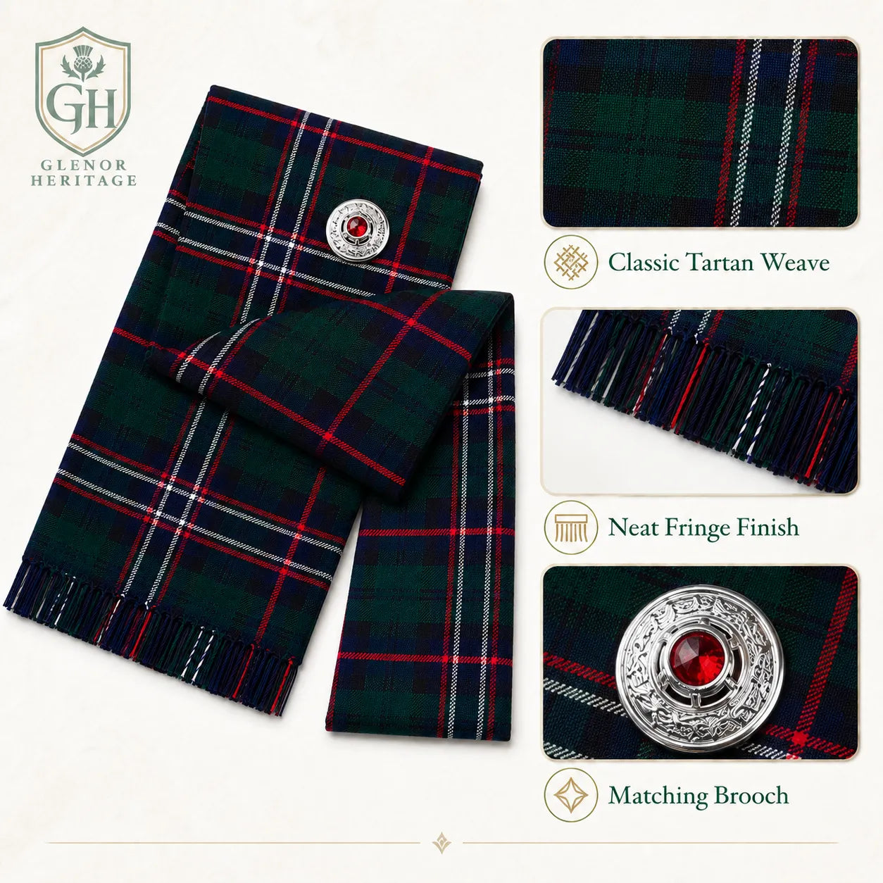 Scottish National Tartan Sash – Full Size Scottish Highland Sash | Glenor Heritage