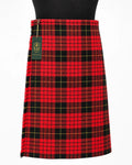 Clan Sweeny tartan kilt front view – distinctive plaid pattern with adjustable leather straps