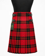 Clan Sweeny kilt side view showing traditional knife pleats and metal buckle closure