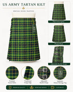 US Army tartan kilt full length view – military Highland kilt for veterans and patriotic ceremonies