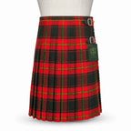 Ulster Red kilt side view showing traditional knife pleats and metal buckle closure