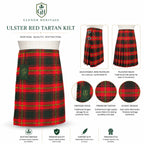 Ulster Red tartan kilt back pleat detail – premium acrylic wool Celtic heritage kilt by Glenor Heritage