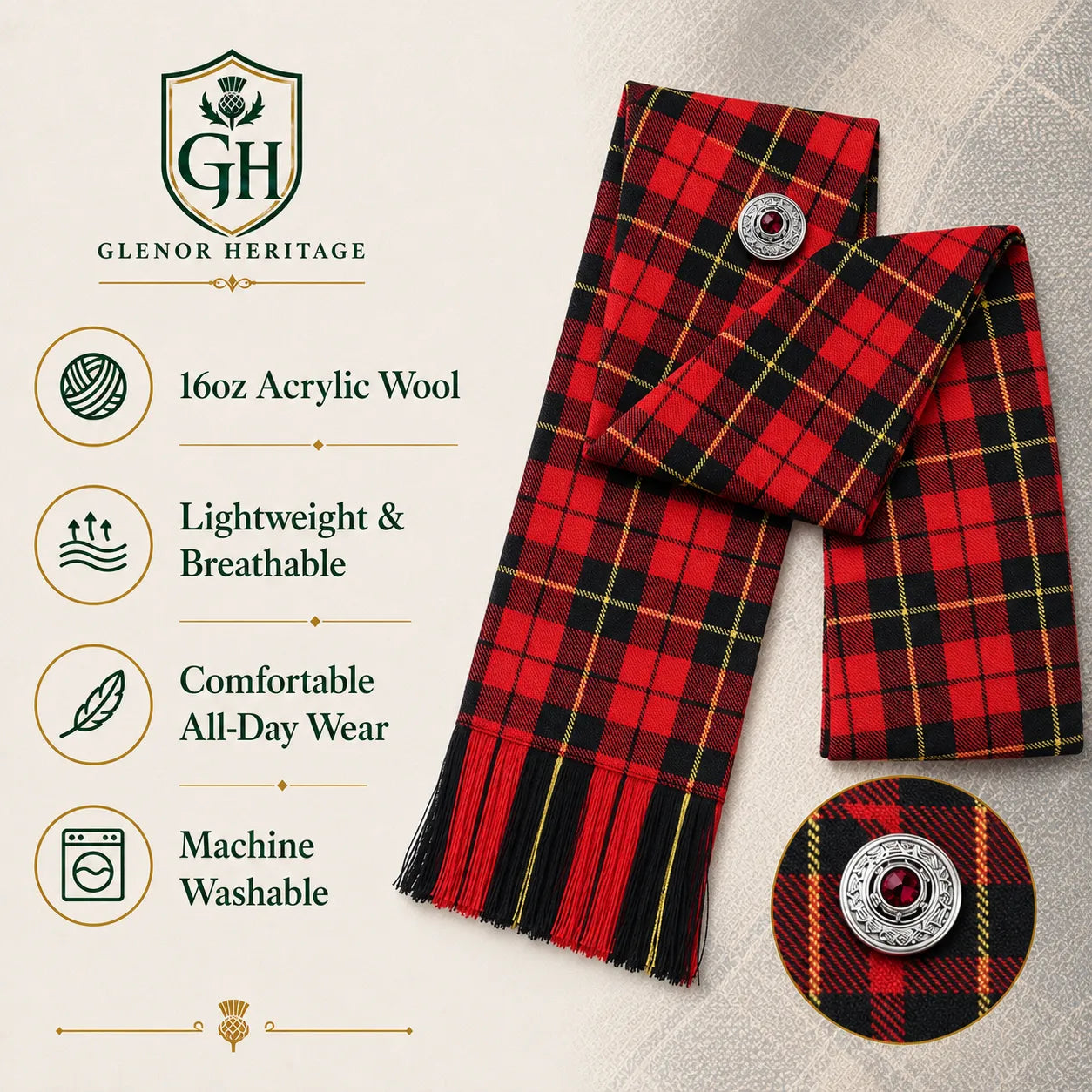 Wallace Tartan Sash – Full Size Scottish Highland Sash | Glenor Heritage