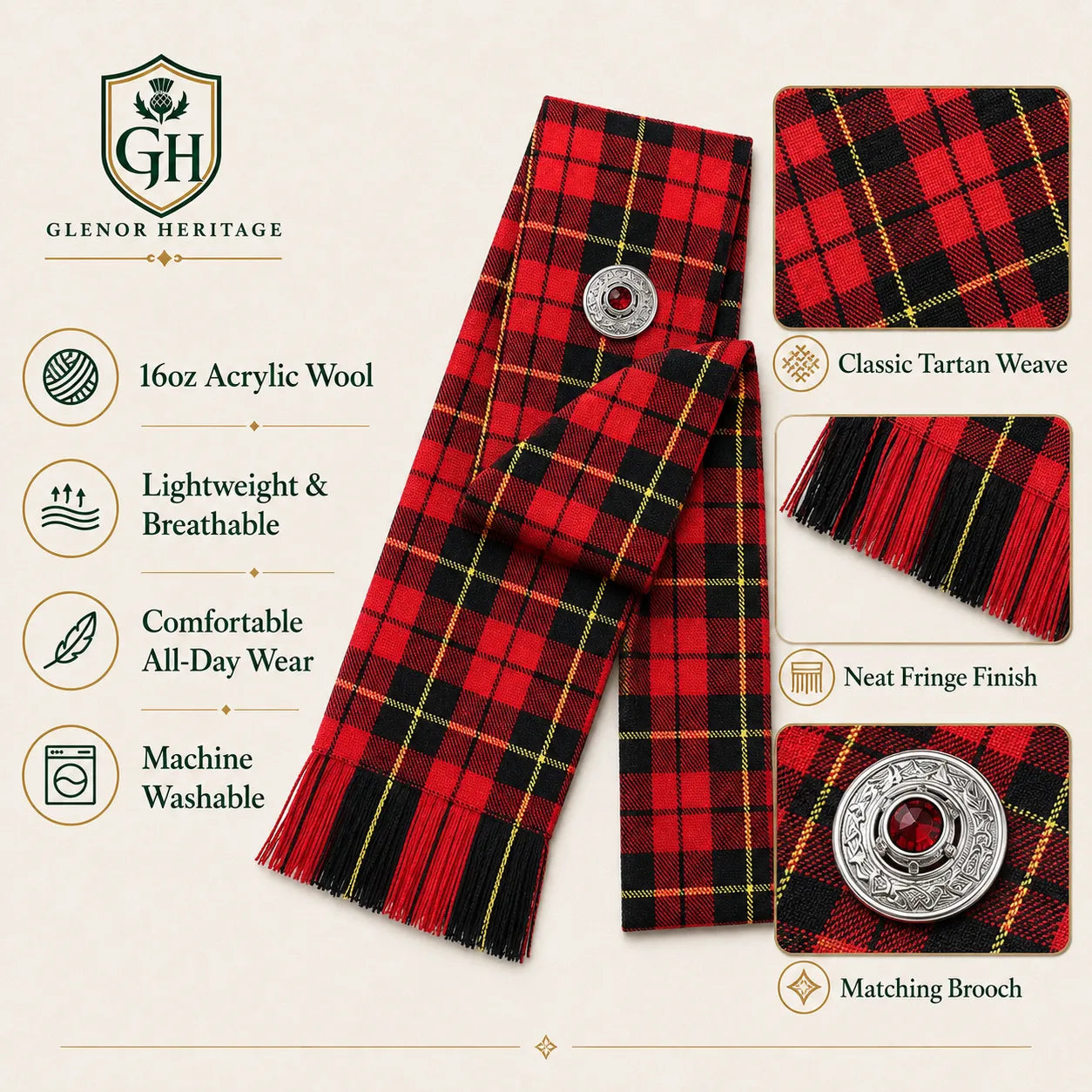 Wallace Tartan Sash – Full Size Scottish Highland Sash | Glenor Heritage