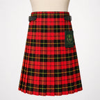 Wallace tartan kilt side view showing traditional knife pleats and metal buckle closure