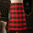 Glenor Heritage Wallace tartan kilt leather strap and rust-resistant buckle close-up detail