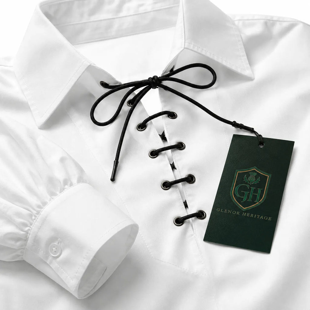 White Highland Lace-Up Shirt – Traditional Scottish Jacobite Attire | Glenor Heritage
