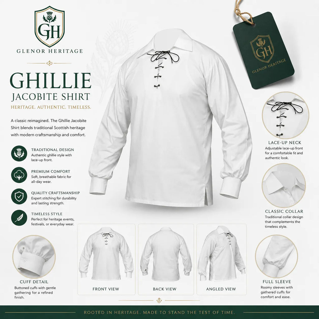 White Highland Lace-Up Shirt – Traditional Scottish Jacobite Attire | Glenor Heritage