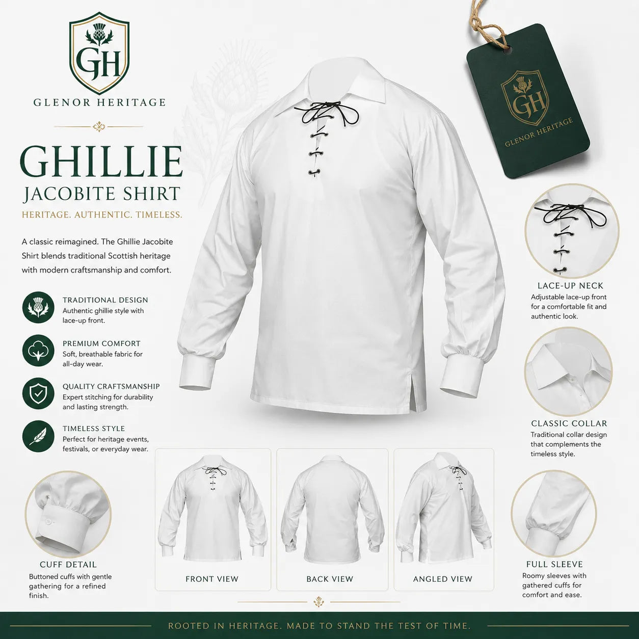White Highland Lace-Up Shirt – Traditional Scottish Jacobite Attire | Glenor Heritage