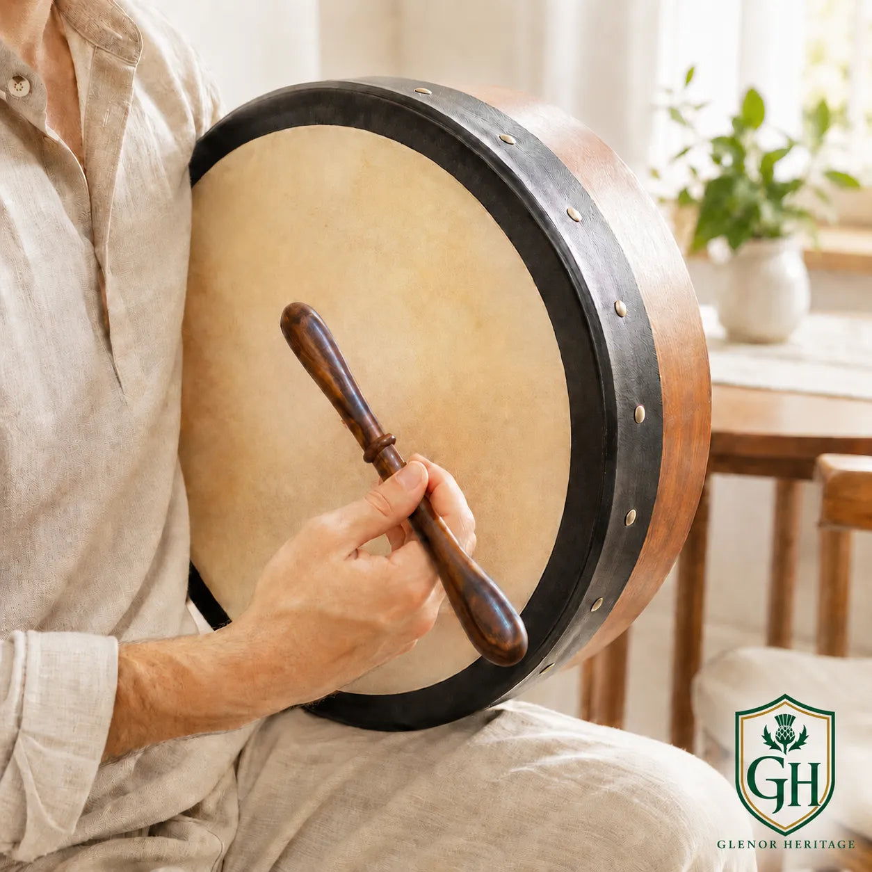 Irish Bodhran drum beater in hand – traditional wooden tipper for Bodhran practice and performance