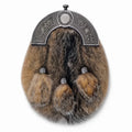 Celtic chrome knot premium fur sporran front view – luxurious Highland dress sporran with chrome Celtic knotwork cantle by Glenor Heritage